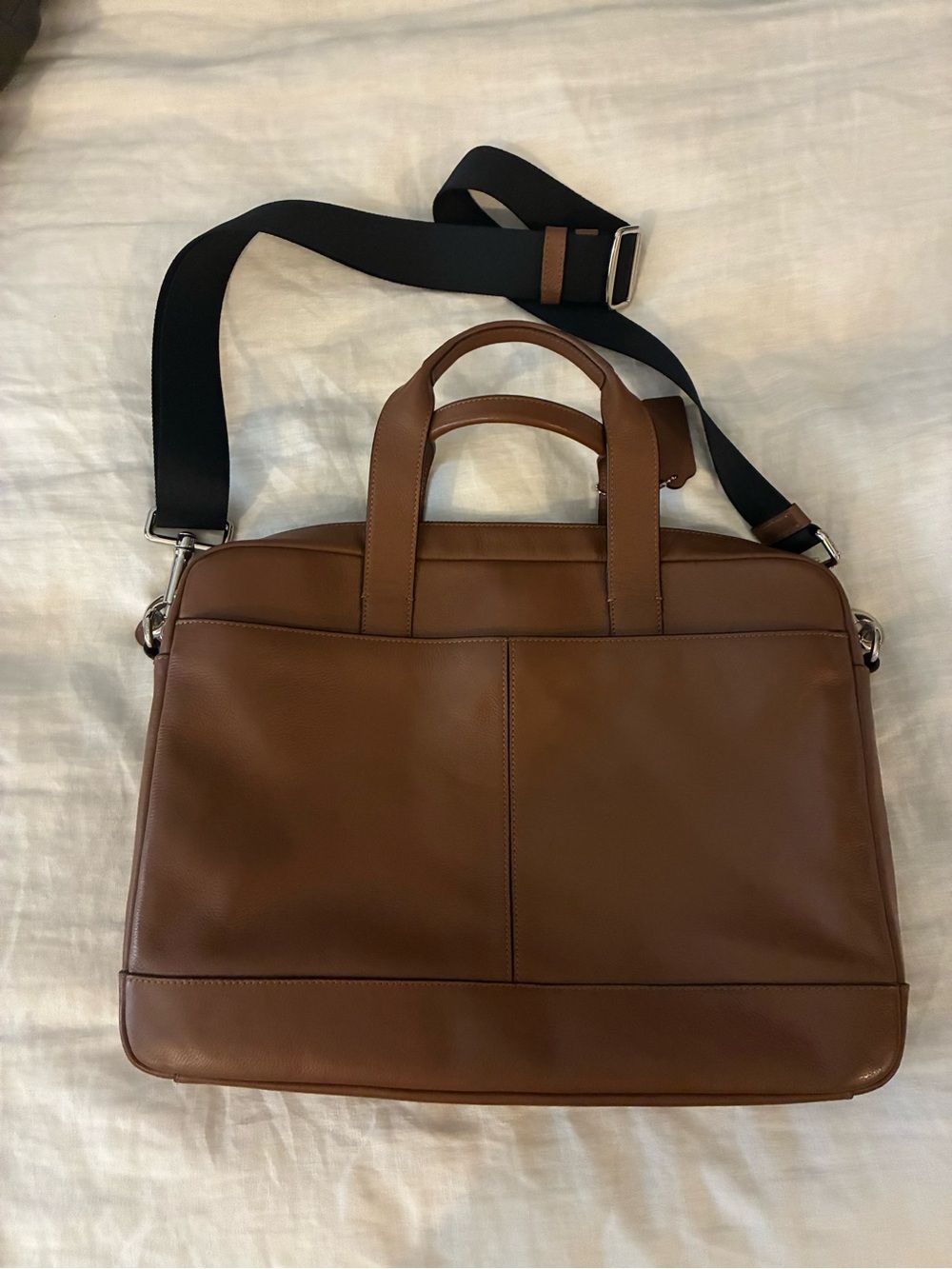 Coach Men’s Brown Pebbled Leather Briefcase Laptop Work Bag Shoulder Strap